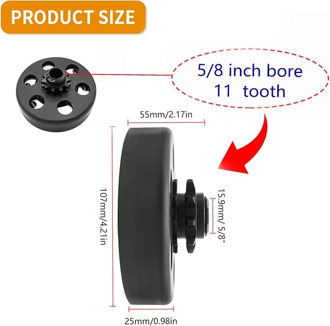 centrifugal Clutch 5/8" Bore 11 Tooth with #35 Chain,Perfect for MiniBike, Go Kart.Included Bolt and Washer Kit.