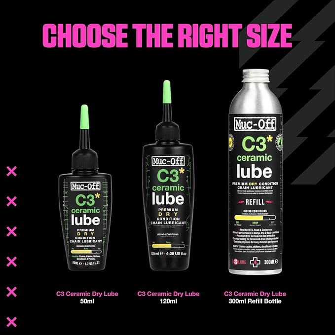 Muc-Off C3 Ceramic Dry Chain Lube, 50 Milliliters - Premium Bike Chain Lubricant with UV Tracer Dye - Formulated for Dry and Dusty Weather Conditions, Green