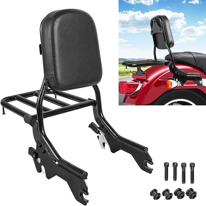 Upright Passenger Backrest Sissy Bar with Luggage Rack Docking Hardware Kit Compatible with for 2018-2025 Harley Softail FLSL FXST Heritage Classic FLHC FLHCS Deluxe FLDE Street Bob FXBB