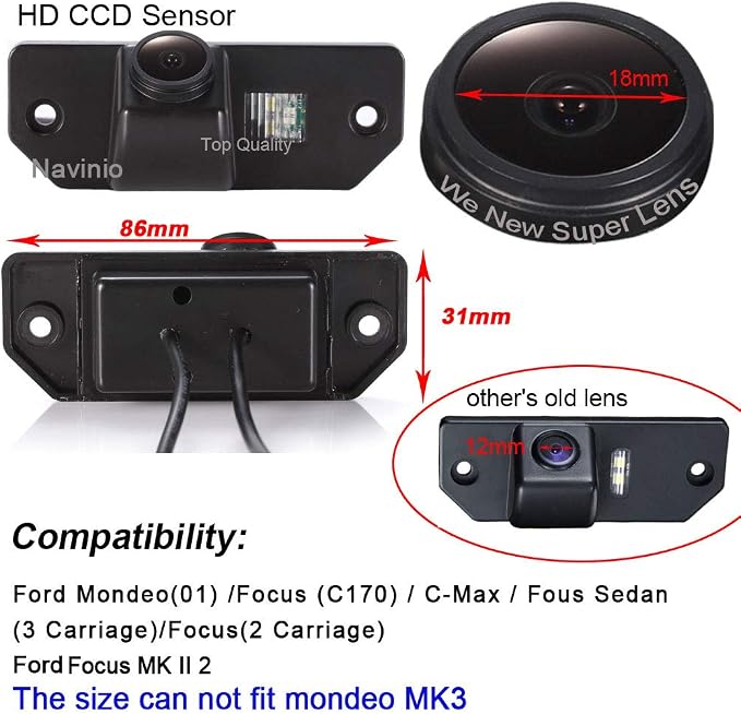 1280 * 720 Pixels car Rear View Backup Camera Replacement for Ford Mondeo Focus(2 Carriage) C-Max Sedan(3 Carriage) MK Parking Reverse Vehicle Camera Waterproof Night Vision