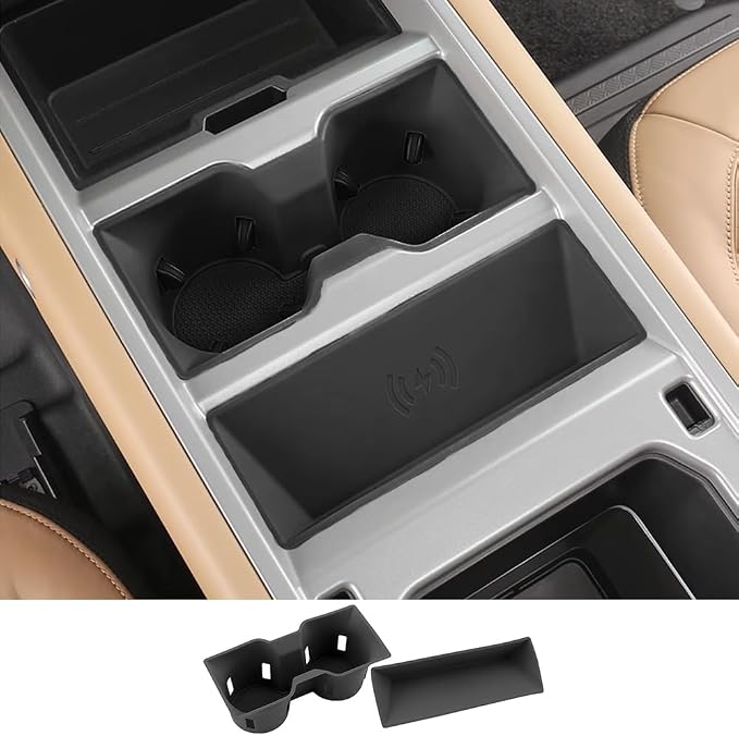 Center Console Storage Box for 2025-2026 Land Rover Defender 90 110 130 Wireless Charging Mat Cup Holder Interior Storage Silicone Mat Tuning Supplies Accessories (2025 Defender (Black))