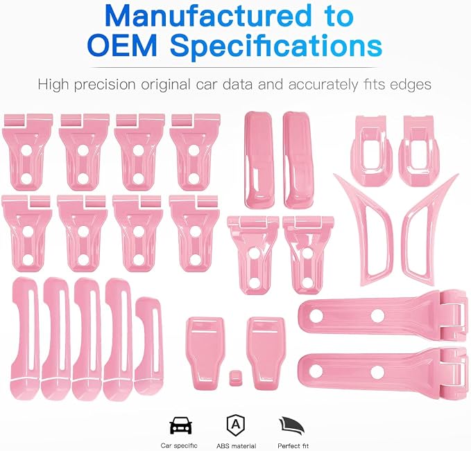 Barong for Jeep Wrangler JL JLU 2018-2025 Accessories Exterior Decoration Door Hinge Handle Engine Hood Hinge Hood Latch Wheel Eyebrow Side Air Outlet Rear Window Hinge Cover 26PCS Full Set (Pink)