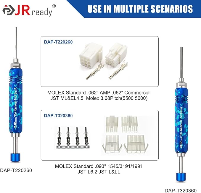 JRready ST5265 Molex Pin Extractor Tool for Molex .062" & .093” Pin and Socket Connectors, 2PCS Tube Type Ejector Rod Insertion Tools