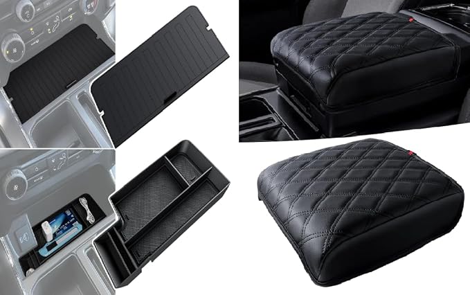 Sinvanho Center Console Organizer Cover for Ford F150 Accessories 2021-2024 2025 & Lightning XLT 2022 2023 2024 and Center Console Cover for 2021-2025 Ford F150 with Work Surface Console