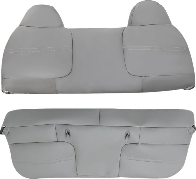 Full Bench Bottom and Top Back Set Cover Gray V2 or K2 or VE or KE Leather Med Flint Gray Fit for Ford F250 F350 F450 1999 2000 2001 2002