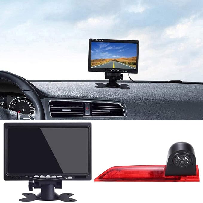 Third Brake Light Backup Reverse Camera+7 inch LCD Monitor,Car Rear Light Mount Top Roof Lamp Parking Camera Replacement for Ford Transit Custom 2012-2016 Transporter Business MPV SUV Bus