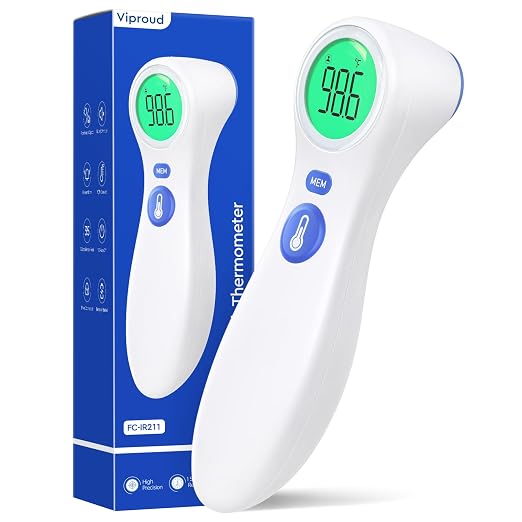 No-Touch Thermometer for Adults and Kids | 1-Second Fast Reading, Color-Coded Fever Alarm, Silent Mode, Object & Room Temperature Function
