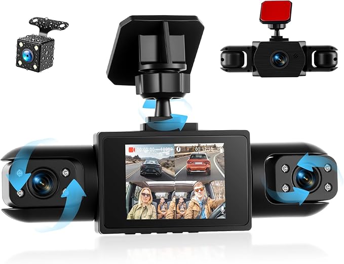 360° 4 Channel 1080P Dash Cam Front and Rear Inside Left Right, 2“ IPS Dash for Cars, Built-in Loop Recording & G-Sensor, 24/7 Recording Parking,Motion Detection,Night Vision,Reversing Help (No WiFi)