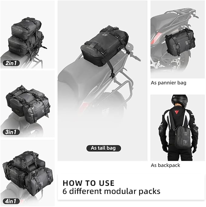 Rhinowalk Motorcycle Tail Bag Motorbike Side Bag 8L Full Waterproof Motor Saddle Pannier Bag Rear Rack Trunk Professional Motor Accessories-Black