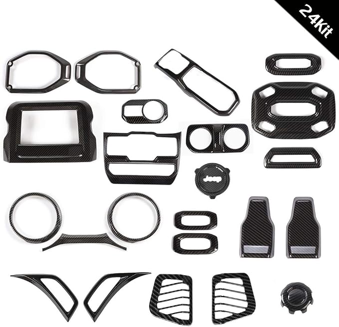 RT-TCZ for Jeep JL Dash Carbon Fiber Interior Trim Cover for Jeep Wrangler JL JLU 2018-2023 Carbon Fiber Interior Exterior Accessories 24pcs(for 7 in Display)