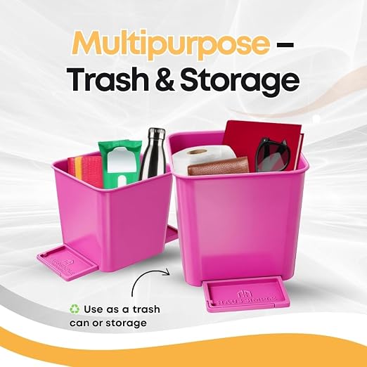 Pink Car Trash Can with Stability Wings | Magic Strip & Clip for Fabric & Rubber Mats – Includes 1 Box of Trash Bags Inside + 6 Extra Boxes (Total of 7 Boxes, 140 Bags) – Compact Garbage Bi