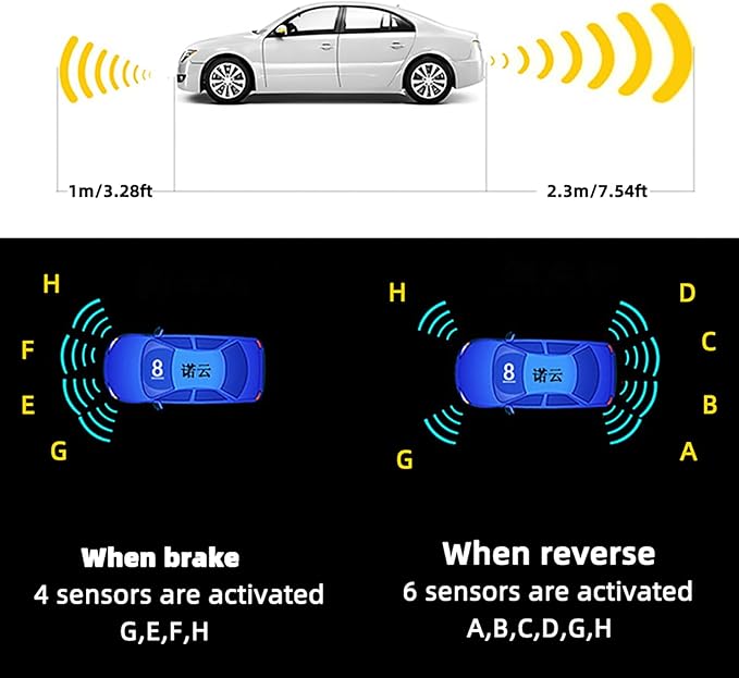 Front & Rear 8 Parking Sensor Kit with LCD Display Parktronic 22mm Probes Reverse Backup Radar System Distance Detection Sound Warning for Vehicle car SUV