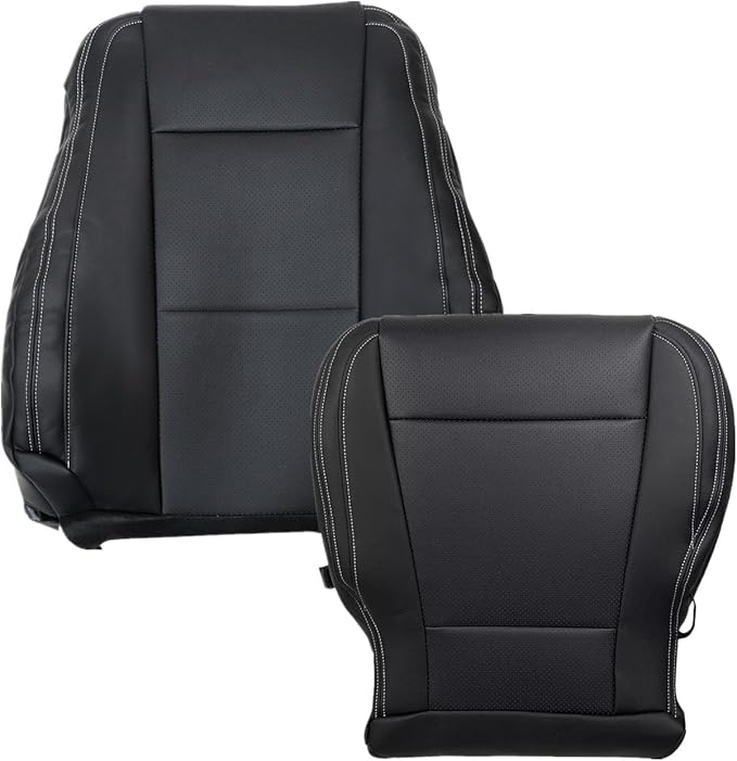 SecosAutoparts Driver Side Bottom and Top Lean Back Replacement Perforated Leather Seat Cover Black Compatible with Ford F-150 Lariat 2015-2017 Compatible with Ford F250 F350 Lariat XLT 2017-2022