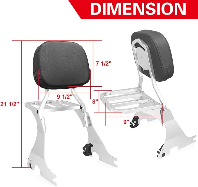 Detachable Passenger Backrest Sissy Bar with Luggage Rack and Docking Hardware Kits Fit For Harley Davidson Sportster XL 883 1200 2004-2023 (Chrome)