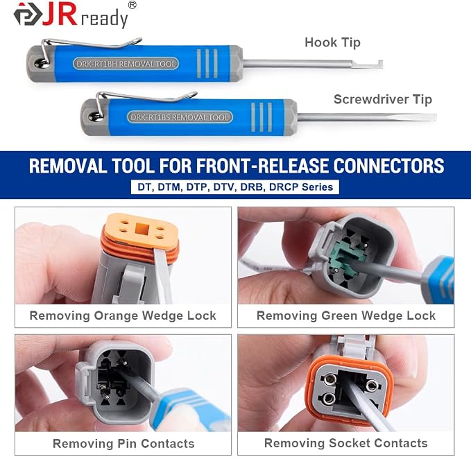 JRready ST5257-PRO Deutsch Connector Tool Kit for 16#12#20# Solid/Stamped Contacts + ST6257 DTP Solid Barrel 12# Contacts DTP Connector Terminal KIT 20 PCS 0460-204-12141 and 20 PCS 0462-203-12141