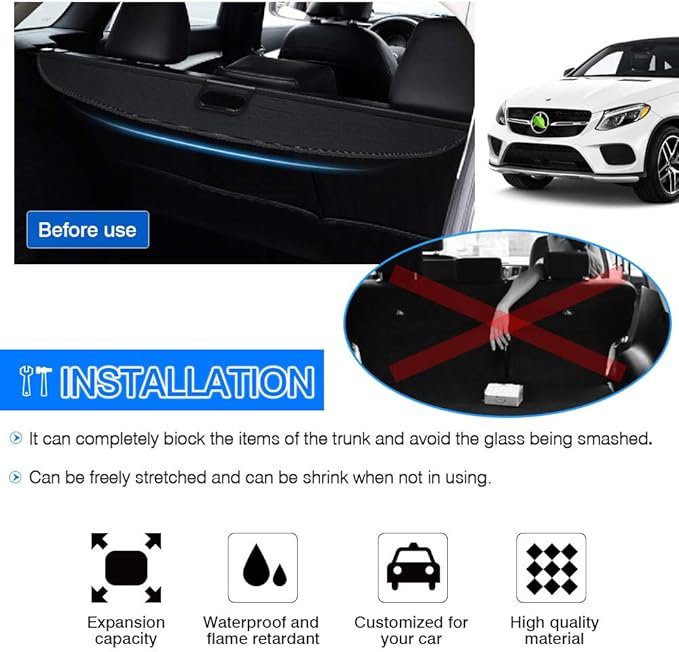 Powerty Retractable Cargo Cover for Mercedes Benz GLE 2016-2019/ Benz ML Series ML350 2012-2015, Canvas Texture Trunk Cover Privacy Screen Rear Security Shade for Benz Accessories