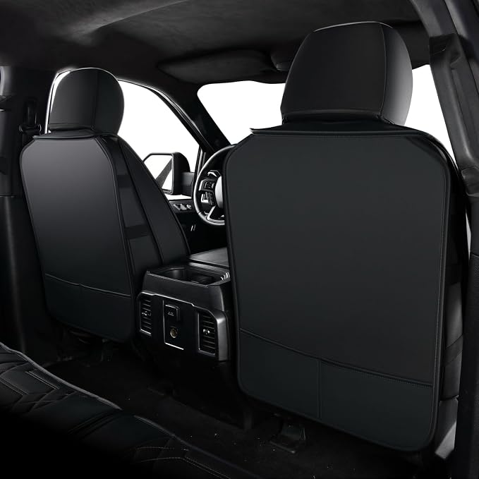 RISINGSTAR Silverado Sierra Front Seat Covers Faux Leather, Fit for 2007-2026 Chevy Silverado GMC Sierra 1500/2500HD/3500HD Crew Double Regular Cab(Front Pair, Black&Gray 2 pcs)