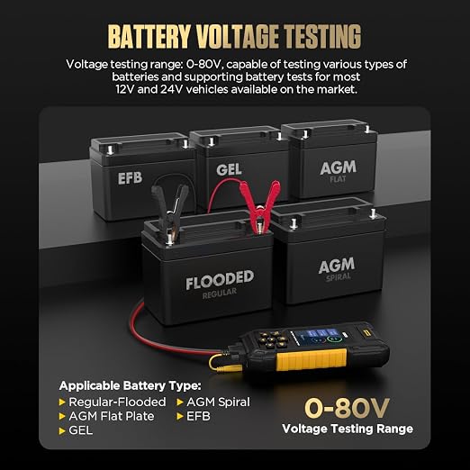 AUTOOL Car Battery Tester 12V 24V Automotive Battery Load Tester 30-2000 CCA, Battery Tester with Printer, Support Lithium Battery, Cranking & Charging & Leakage Test, Data Review Protection