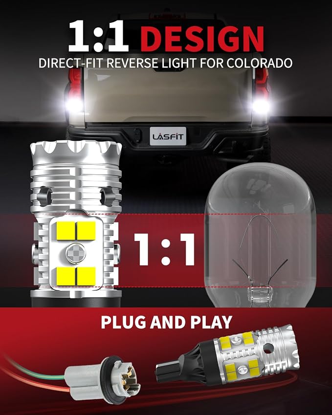 LASFIT 921 LED Reverse Backup Light Bulbs Fit for 2015-2022 2023 2024 2025 2026 Colorado, 6000K Cool White Super Bright OEM 912 W16W Replacement, 2 pcs