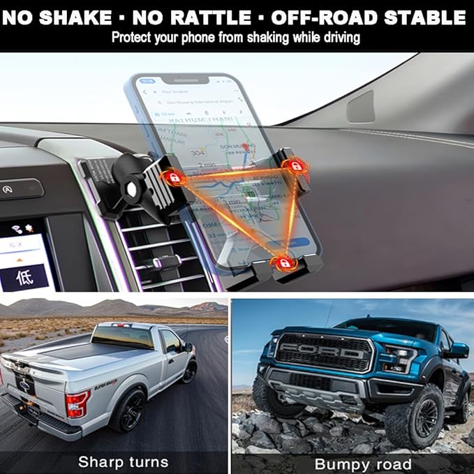 Upgraded Aluminum Vent Phone Mount for Ford F150 2021-2024, Ford F-250/F-350 2023-2024, F-150 Lightning XL&PRO, 360° Rotation Metal F150 Vent Phone Holder, No Shake Off-Road Stable for all Smartphones