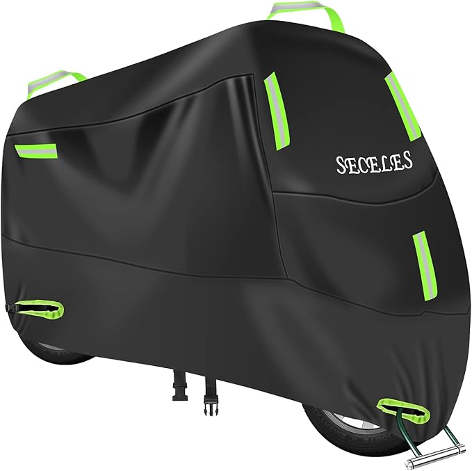 SECELES Dirt Bike Cover, 300D Motorcycle Cover Waterproof Outdoor All Season Protection Fit for Fat Bob Honda VTX 1300 C Kawasaki Vulcan 900 KLR 650 (3XL: 96" x 37" x 50")