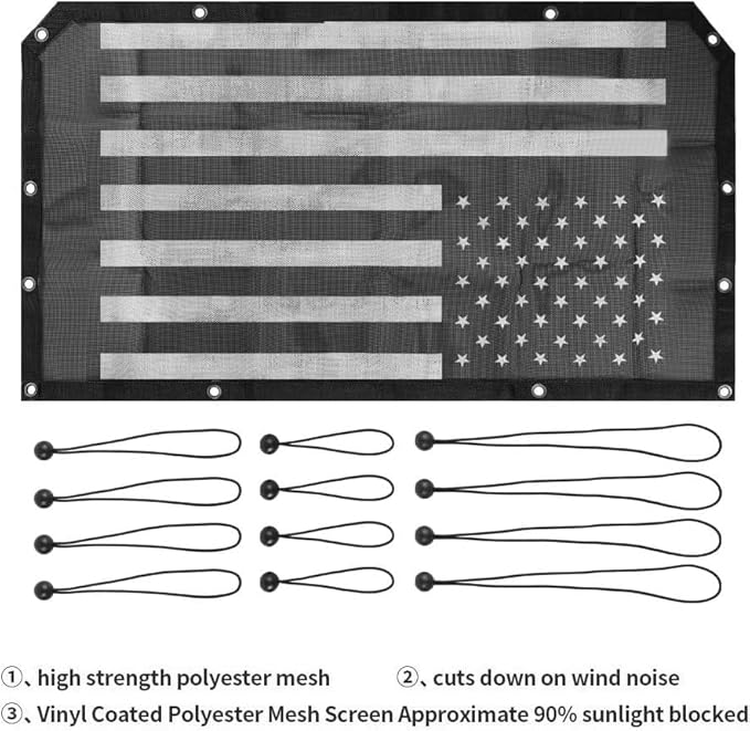 Voodonala for Jeep JL Sunshade Sun Shade Bikini Top Sunblock Mesh Heat Shield Mesh for 2018-2025+ Jeep Wrangler JL JLU 2/4 Door & 2020-2025 Gladiator JT, Block Heat Block UV Rays Flag