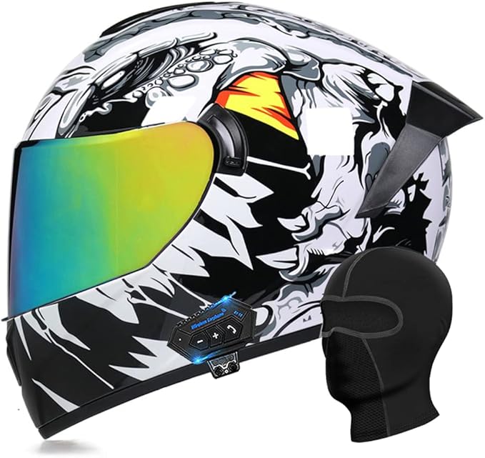 Motorcycle Bluetooth Full Face Helmet, Integrated Bluetooth Helmet, DOT/ECE Approved Full Face Flip Up Helmet, Multiple Vents Motorbike Helmet with Microphone for Adults 55-64CM