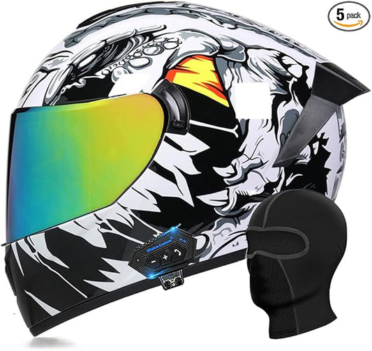 Motorcycle Bluetooth Full Face Helmet, Integrated Bluetooth Helmet, DOT/ECE Approved Full Face Flip Up Helmet, Multiple Vents Motorbike Helmet with Microphone for Adults 55-64CM