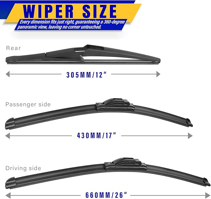 3 wipers Replacement for 2013-2021 Nissan Pathfinder, Windshield Wiper Blades Original Equipment Replacement - 26"/17"/12" (Set of 3) U/J HOOK