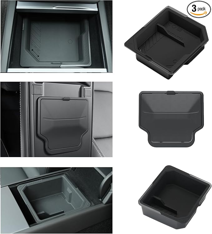 Jawjut Center Console Organizer for 2025 2026 Tesla Model Y Juniper – 3PCS Hidden Console & Armrest Organizer (Black)