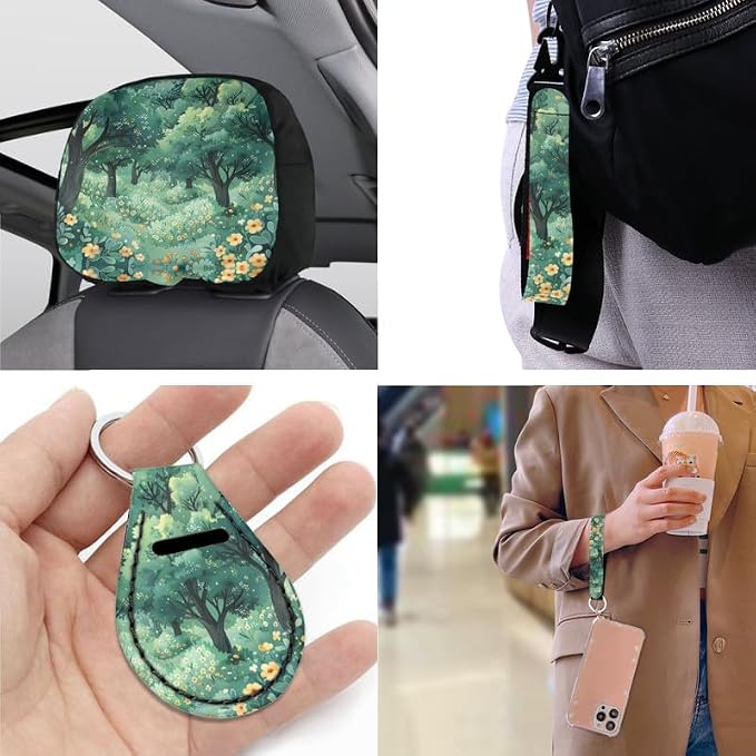 Forest Plumeria Hand Drawing Car Seat Covers of 13 Pack Ultra-Soft Universal Tree Art Painting Fit for Cars Keychain Coaster for SUV Sedan Van