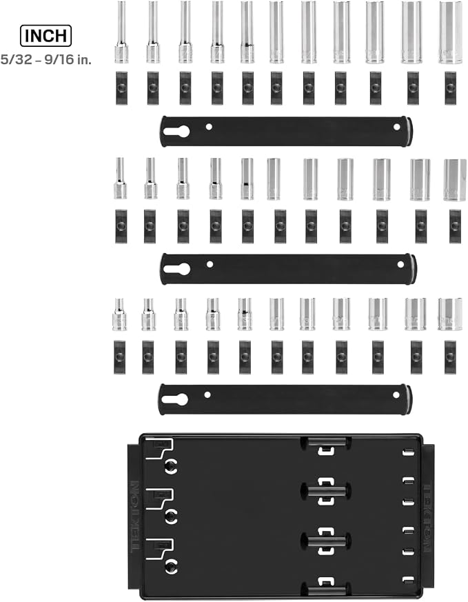 TEKTON 1/4 Inch Drive Shallow, Semi-Deep, and Deep 6-Point Socket Set with Rails and Trays, 33-Piece (5/32-9/16 in.) | SHD90121