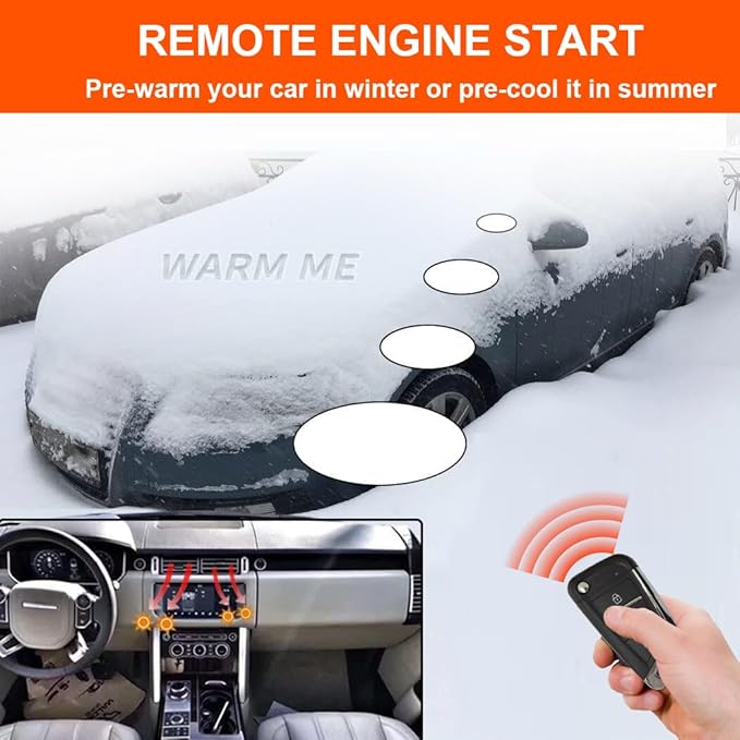 BANVIE Car Alarm System with Remote Starter and Engine Start Stop Push Button (Without Siren (Connect to car Horn))