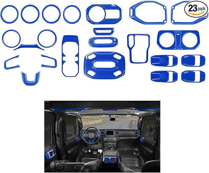 23PCS Full Set Interior Decor Trim Kits Fit for 2018-2023 Jeep Wrangler JL JLU & Gladiator JT 4Door Dashboard Cup Holder Headlight Switch Gear Shift Roof Speaker Map Light Inner Door Bowl Trim