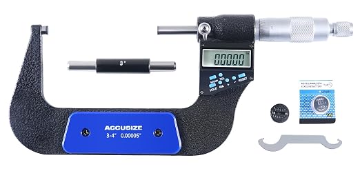 Accusize Industrial Tools 3-4''/75-100 mm 7 Keys Electronic Digital Outside Micrometers, 0.00005'' Or 0.001 mm Resolution, Ac21-4022 | IP54 Rated, 0.00005"/0.001 mm Resolution, 7-Key, ±0.003" Accuracy