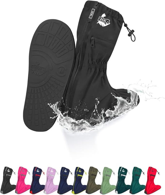 SEAL Waterproof Shoe Covers, Reusable Rain Shoe Covers with Slip Resistant Sole & Large Zippers, Rain Mud Snow Shoe Protector Covers for Men & Women