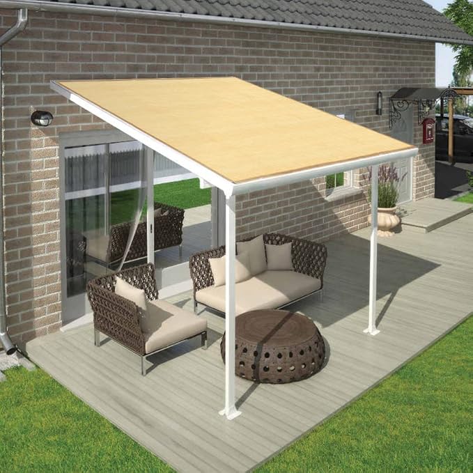 Shatex 90% Sun Shade Fabric, 8x50ft Sun-Block Net Mesh Shade with Clips for Pergola Cover Porch Vertical Screen, Beige