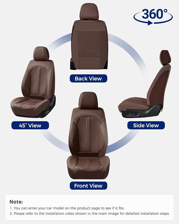 Huidasource Coffee Front Seat Cover, Luxury Faux Leather Front Car Seat Cover, Compatible with Airbags, Seatbelt Buckles, Perforation, Cooling＆Heating, Universal Fit for Most Cars, Vans, Trucks, SUVs