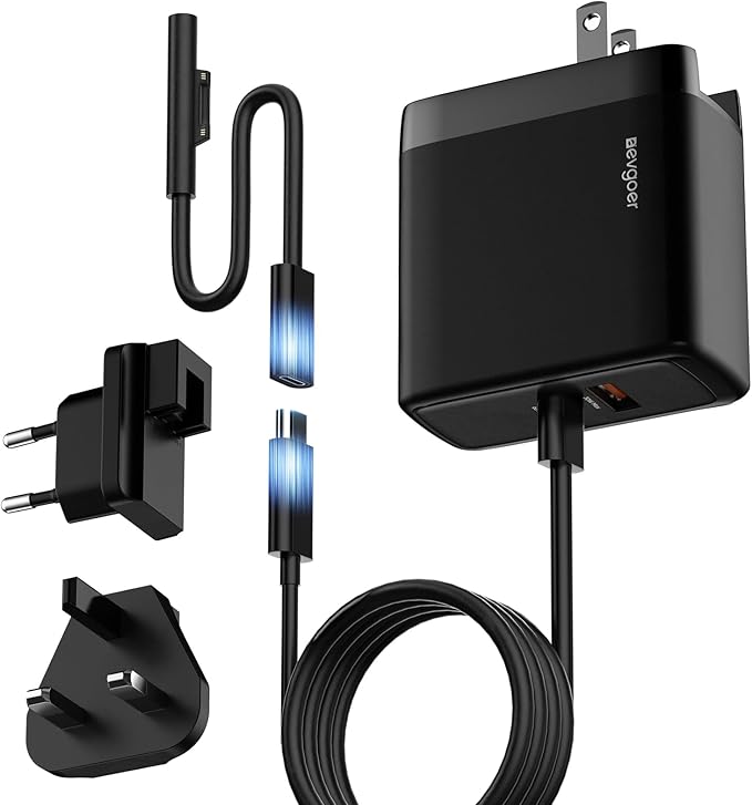 Surface Pro Charger, 65W Microsoft Surface Charger for Pro 3/4/5/6/7/8/9/10/X/11/12 and Compatible with Microsoft Book/Laptop/Tablet, with European/UK Adapter for Travel/Business