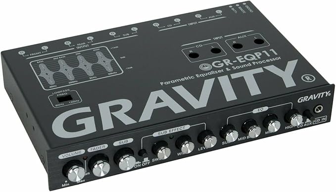 Gravity GR-EQP11 Digital Bass Machine 1/2 Din 9V 4-Way Car Parametric Equalizer w/Front, Rear + Sub Output and Night Illumination