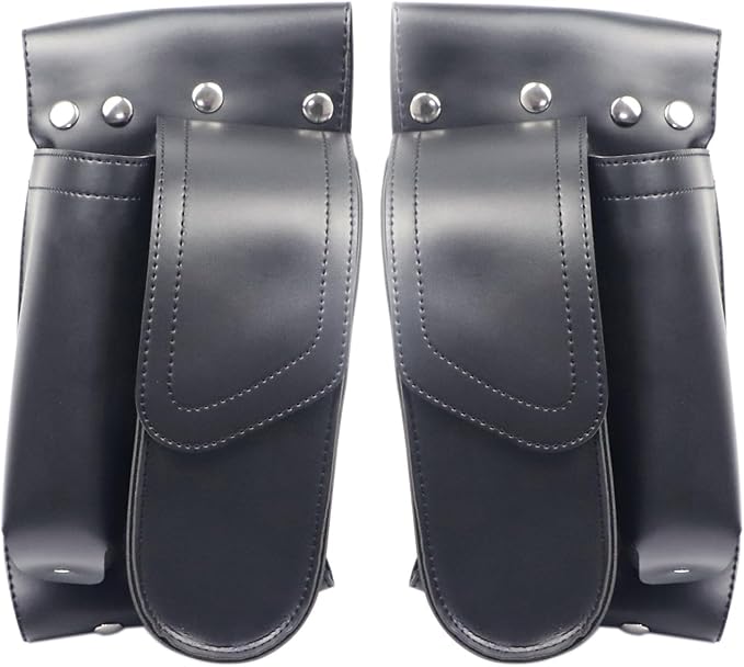 Motorcycle PU Leather Left Right Side Saddlebag Guard Bag with Water Drink Bottle Holder For Harley Touring Electra Street Tri Glide Road King Glide 1983-2023