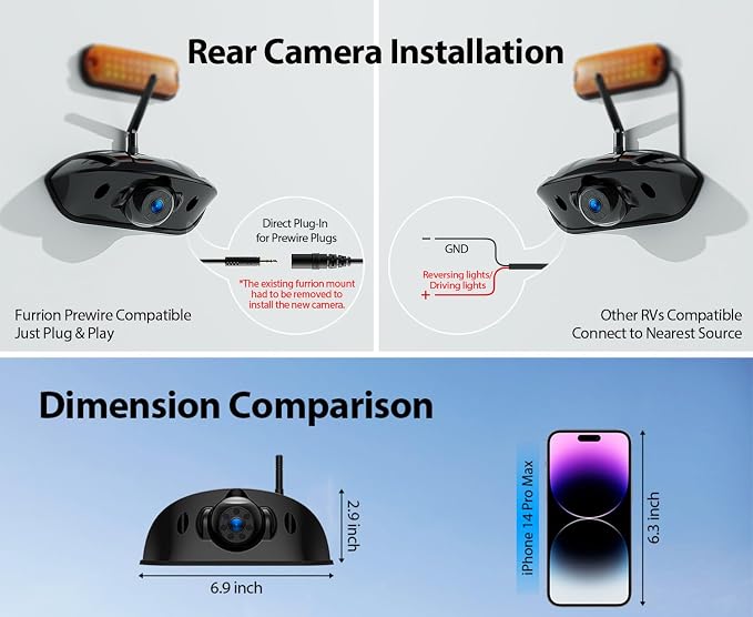 Sharkfin Wireless Rear View Backup Camera for BW7M, IP69k Waterproof, Night Vision-ZEROXCLUB BW7MR