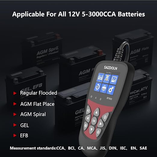 BT900 Car Battery Tester 6V 12V Load Tester, 5-3000 CCA Automotive Alternator Tester Digital Auto Battery Analyzer Charging Cranking System Tester for Car Truck Motorcycle ATV SUV Boat Yacht