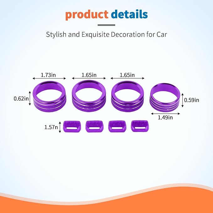 JeCar 8-Piece Aluminum Switch Button Knob Covers for 2018-2025+ Jeep Wrangler JL JLU & Gladiator JT Window Switch Button Cover, Radio, Air Conditioner, Headlight Switch Knob Cover (Purple)