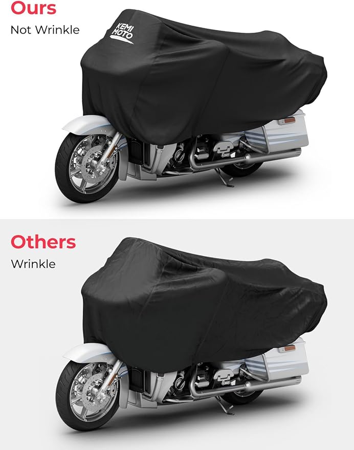 KEMIMOTO Heavy Duty 300D Waterproof Motorcycle Half Cover Fit for Trike, Touring, Touring Ultra Street Road Glide Road King 3 Wheel Tri Glide Goldwing Freewheeler Outdoor All Weather Protect