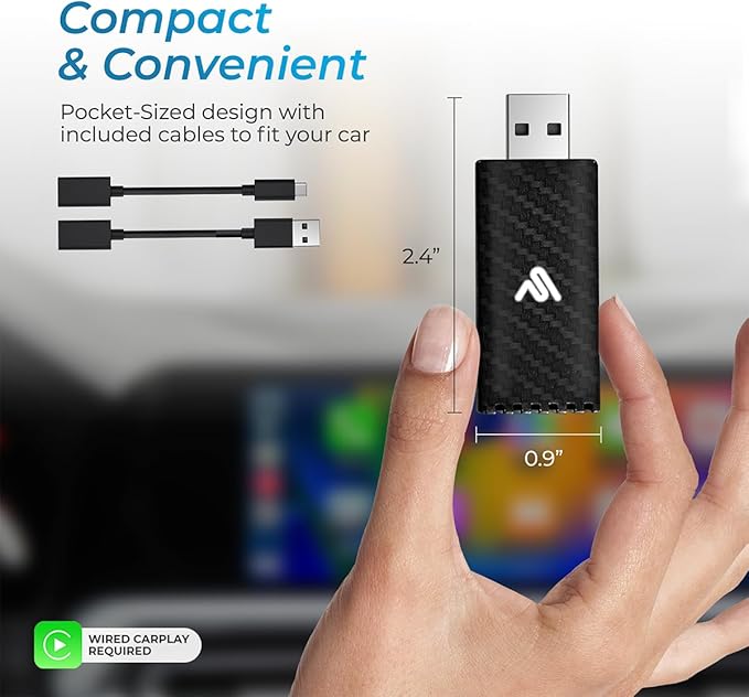 AutoSky Wireless CarPlay Adapter 2025 Pro Edition - Fastest and Most Compact Wireless CarPlay Adapter Factory Wired CarPlay Cars – USB-A and USB-C Cables – Wired CarPlay Required - OTA Updates.