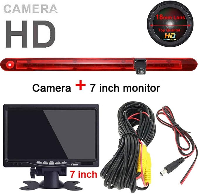 Super HD 1280x720 Pixels 1000 TV Lines 3rd Brake Light Reversing Camera Brake lamp Parking Camera Back up for Mercedes Benz Vito W447 Kasten Tourer V260 Mixto 3 ab 2014+7" car Reverse Monitor