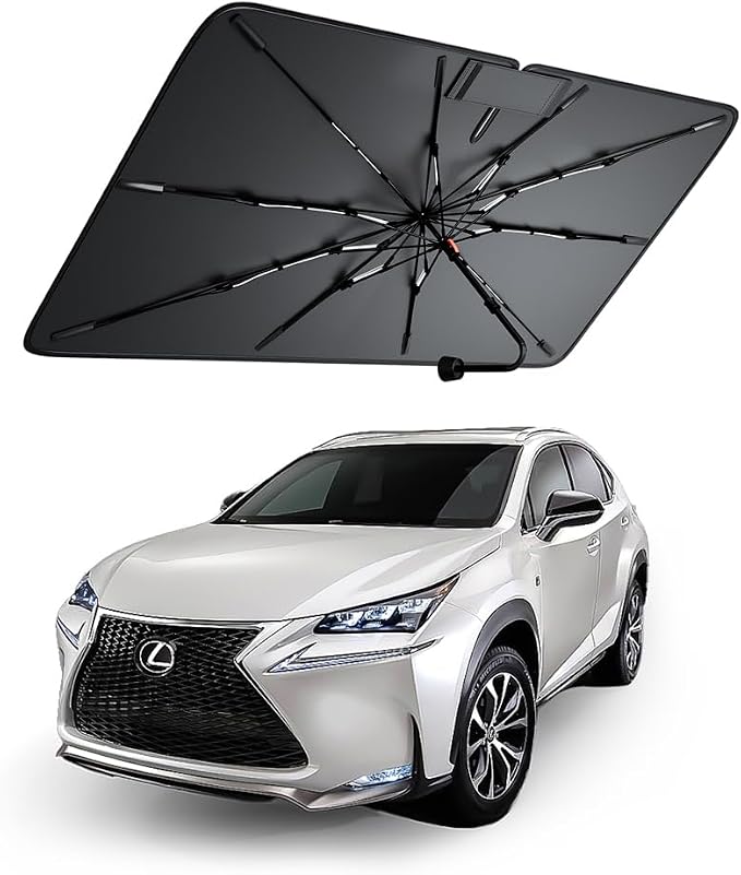 Windshield Sun Shade for Lexus NX200t /350/300/350/450 2015–2026, Foldable Umbrella Sunshade with 100% UV Block, Multi-Layer Heat Insulation, Reinforced 10-Rib Frame, Keeps Car Cooler