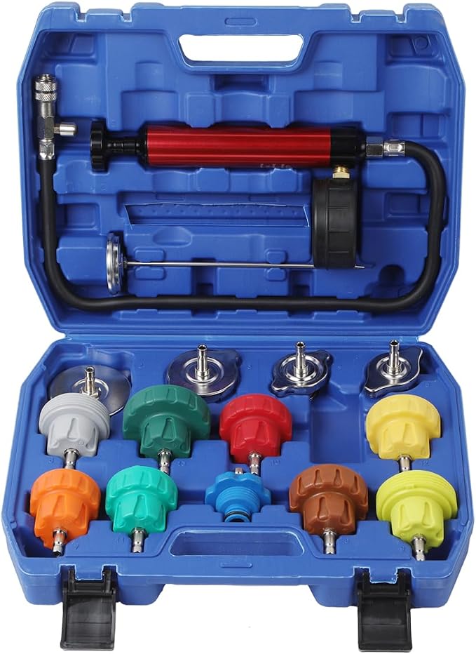 Coolant Pressure Tester Kit, Radiator Pump Pressure Tester with Vacuum Pump Vacuum Purge & Refill Tool, Automotive Cooling System Water Tank Leak Detection Tool (15 PCS)