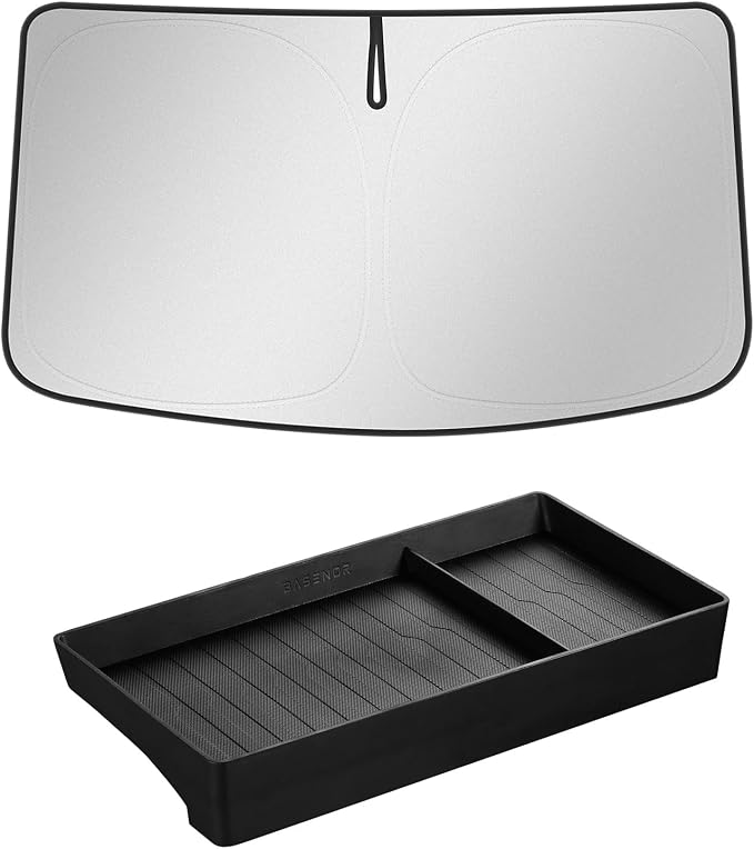 BASENOR Tesla Model S Model X Center Console Organizer and Model X Windshield Sunshade